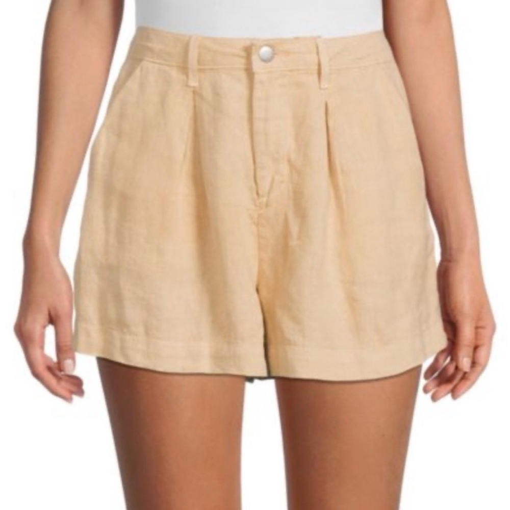 L'AGENCE Zahari Sand Beige Linen Pleated Tailored Shorts 26 Neutral Minimalist